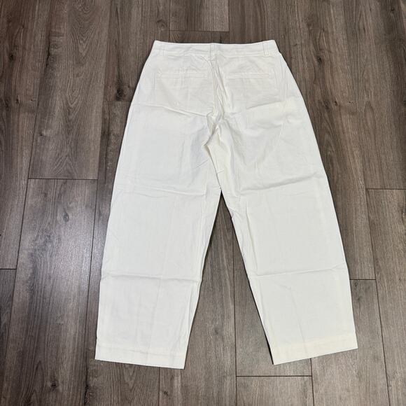 J.Crew Barrel Leg Pants WMNS 27 White Cotton-Linen Blend Stretch Hi-Rise Tapered - Picture 5 of 7
